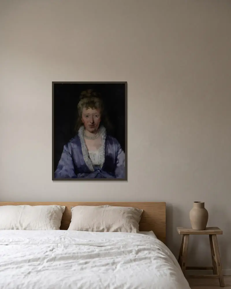 Portrait of a Dame with a Violet Dress av Wilhelm Trübner inramad på en vägg