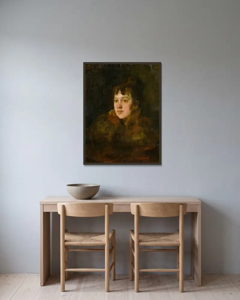 Portrait of a Lady in Fur av Wilhelm Trübner inramad på en vägg