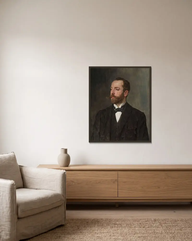 Porträtt av en man av Wilhelm Trübner inramad på en vägg