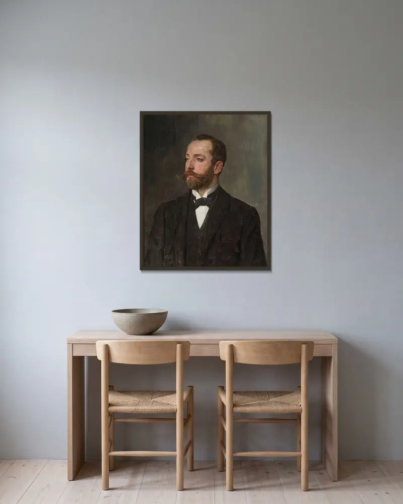 Porträtt av en man av Wilhelm Trübner inramad på en vägg