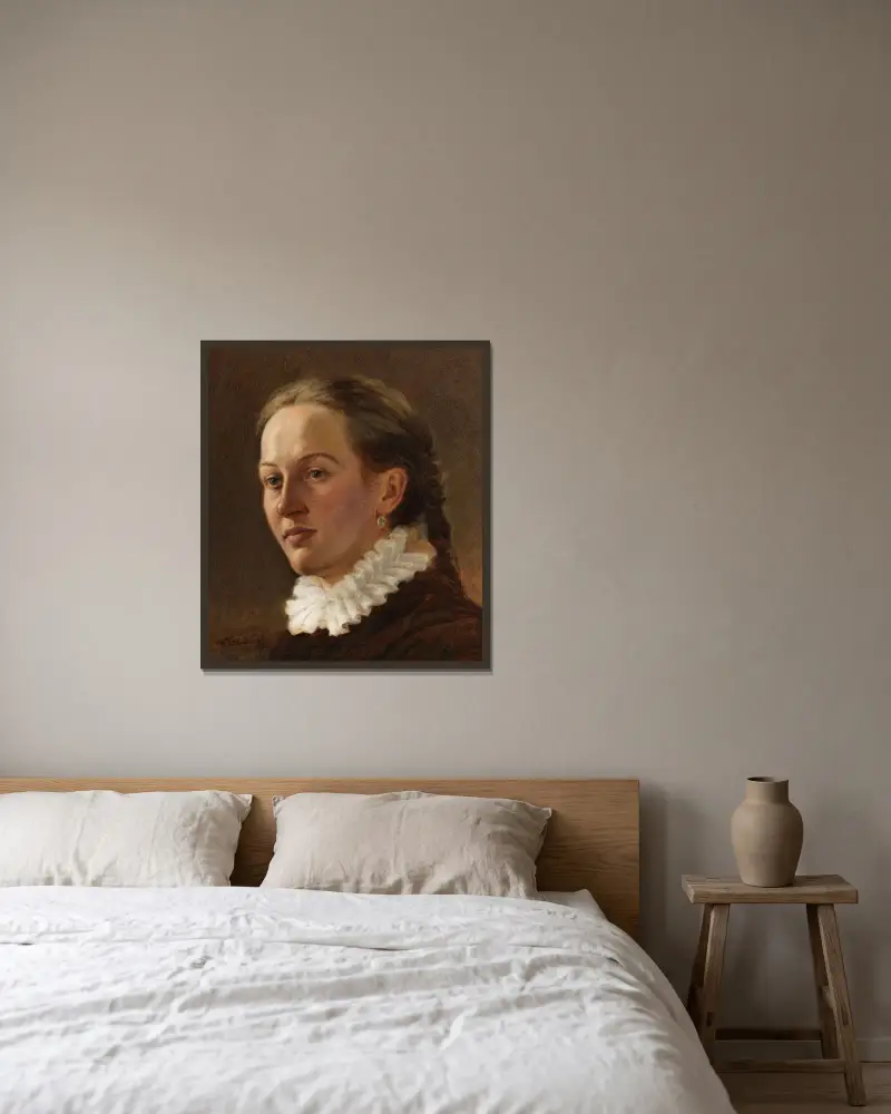 Porträtt av en ung kvinna av Wilhelm Trübner inramad på en vägg