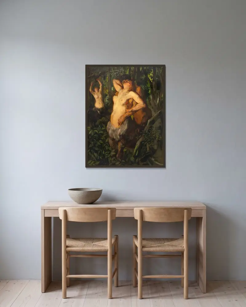 Satyr och kentaurer av Wilhelm Trübner inramad på en vägg