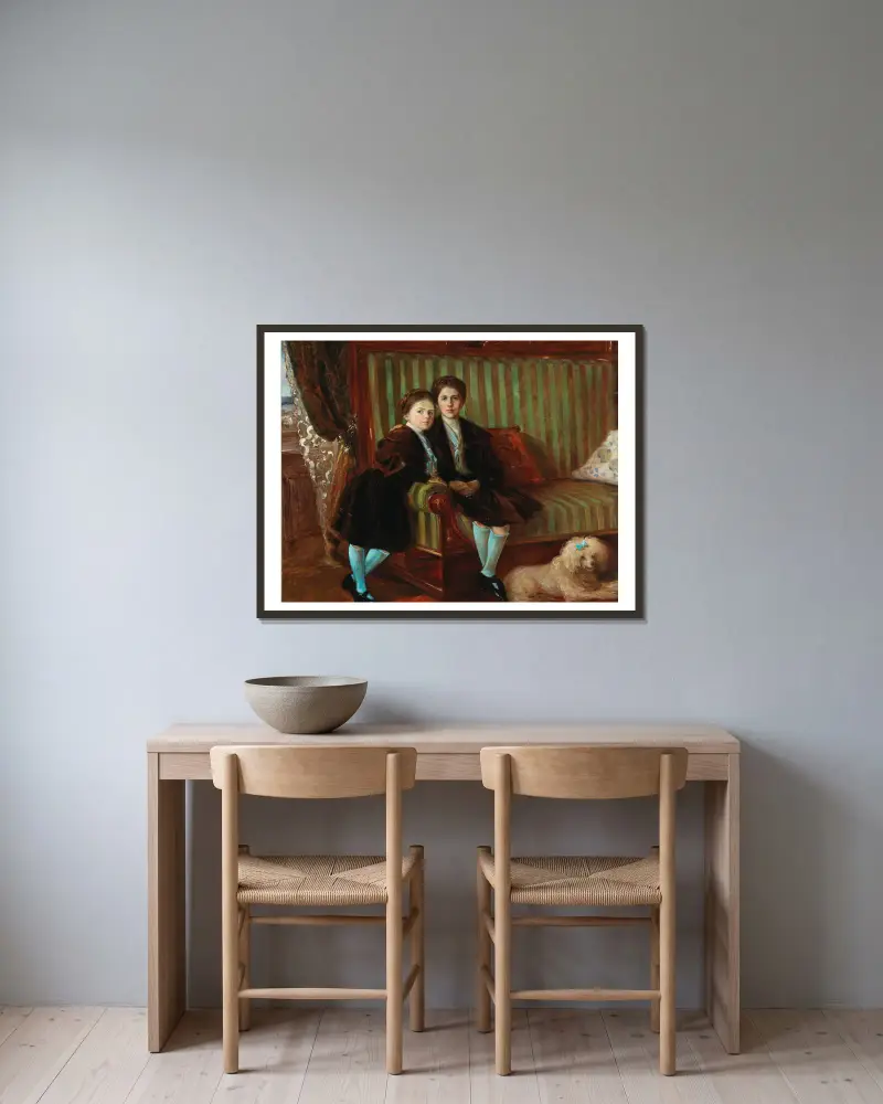 Geschwister von Wilhelm Trübner gerahmt an einer Wand