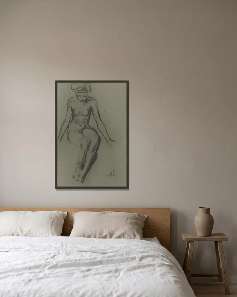 Sitzender weiblicher Akt von Wilhelm Trübner gerahmt an einer Wand