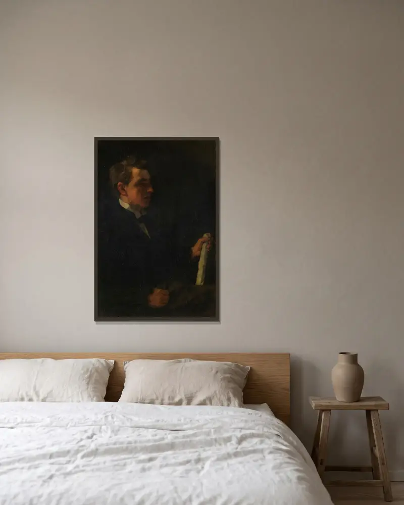Studiosus Michaelis, mit Papierrolle av Wilhelm Trübner inramad på en vägg