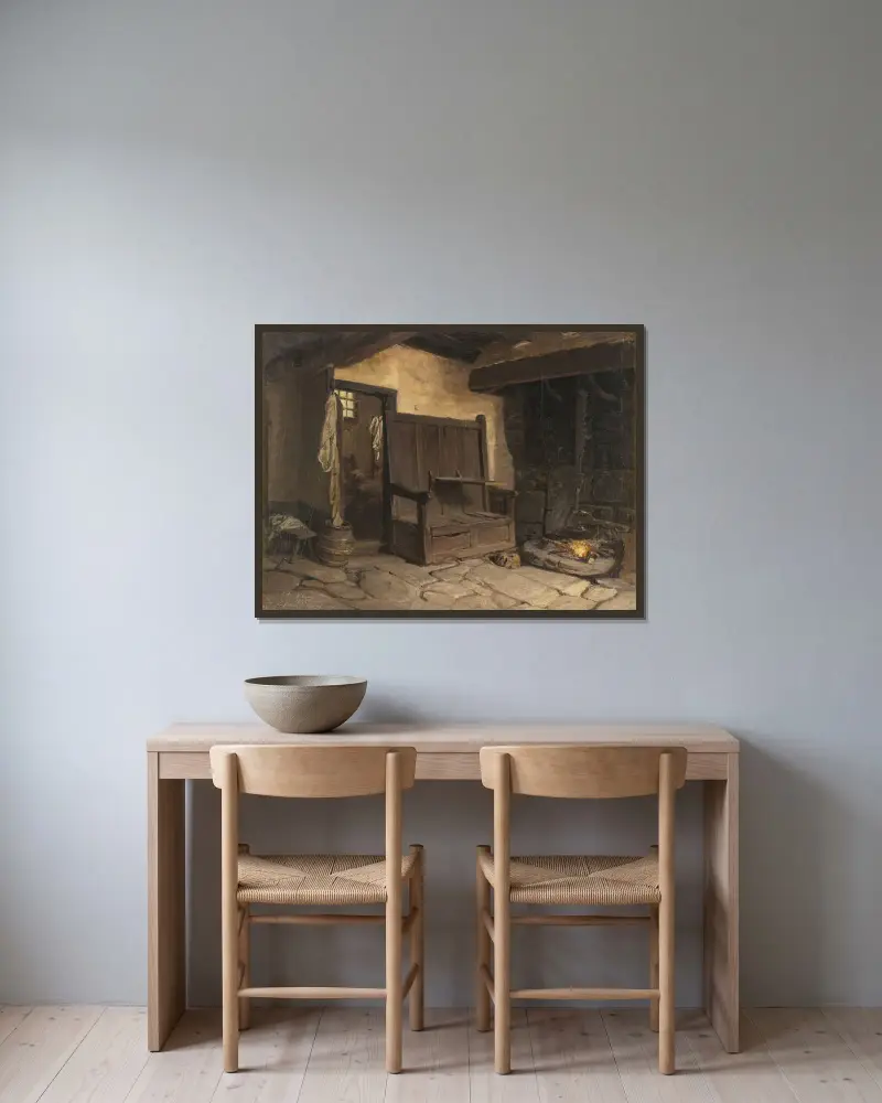 A Cottage Interior. Study av Josef Wilhelm Wallander inramad på en vägg