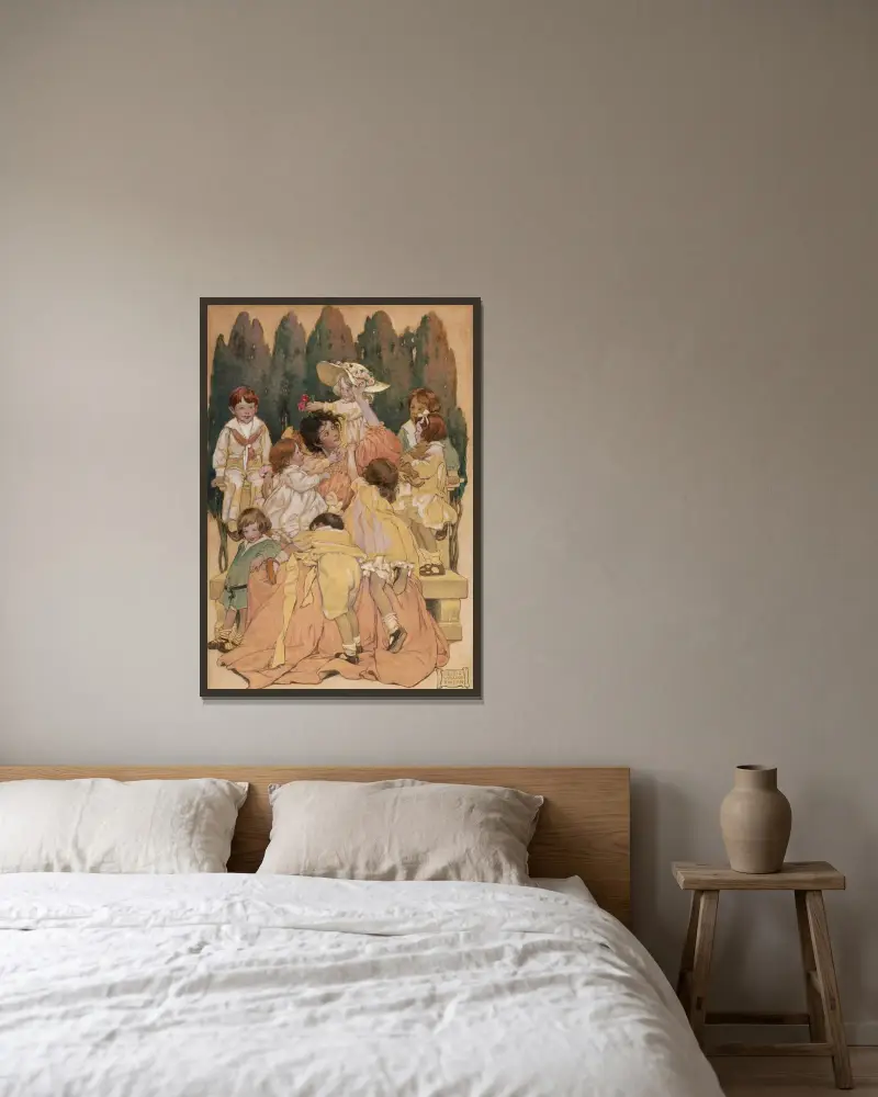 Ett barns trädgård med verser av Jessie Willcox Smith inramad på en vägg