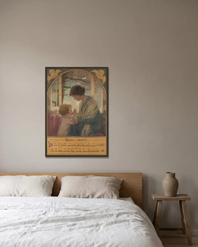 Ett barns bön av Jessie Willcox Smith inramad på en vägg