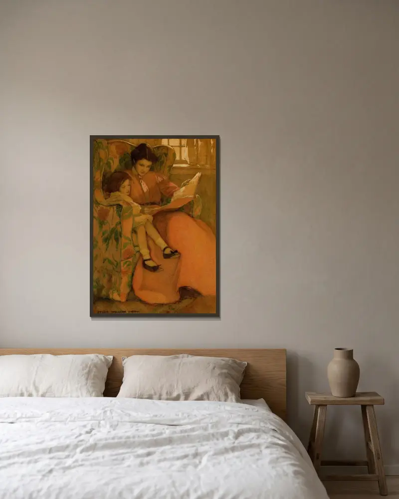 En regnig dag av Jessie Willcox Smith inramad på en vägg