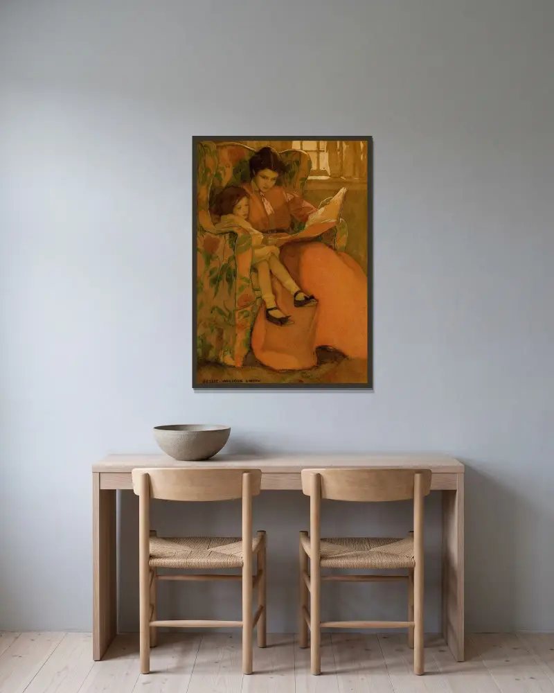 En regnig dag av Jessie Willcox Smith inramad på en vägg