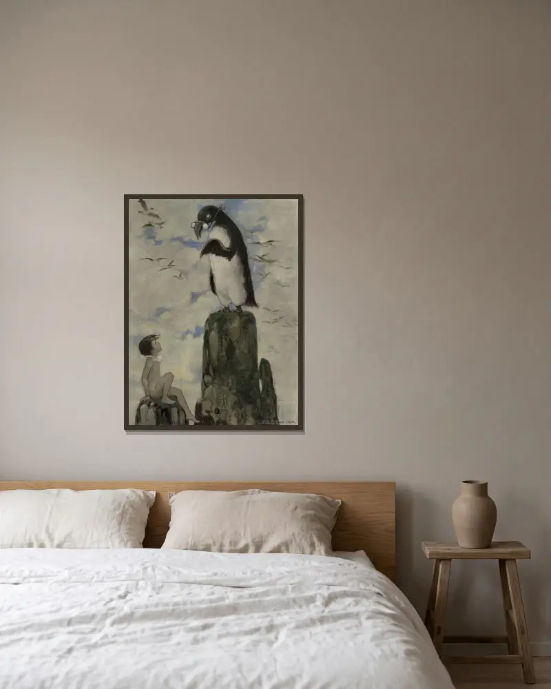 And there he saw the last of the gairfowl av Jessie Willcox Smith inramad på en vägg