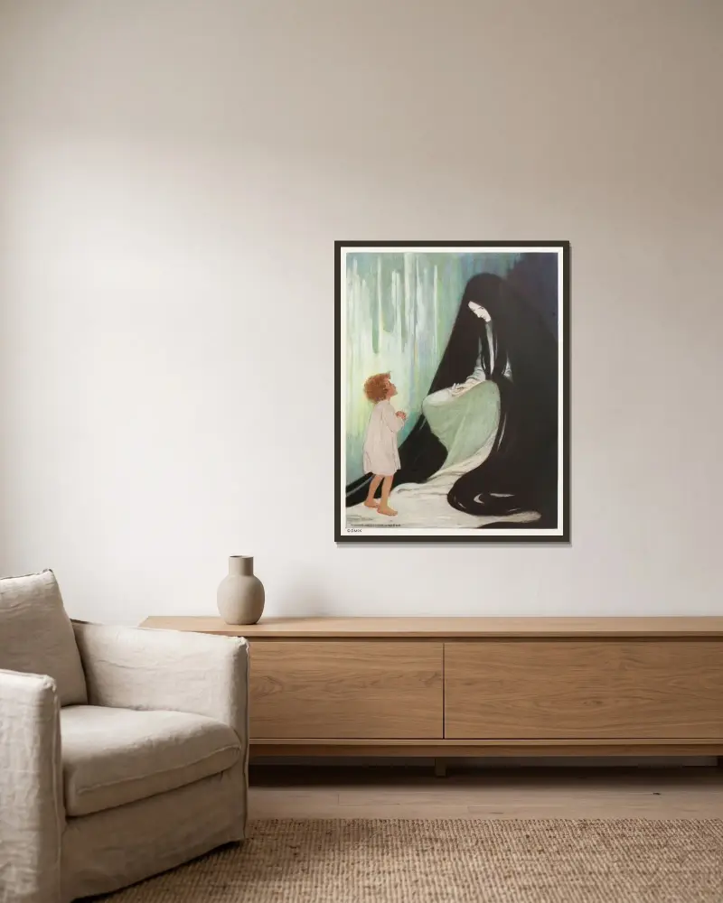 Bist du krank, lieber Nordwind von Jessie Willcox Smith gerahmt an einer Wand