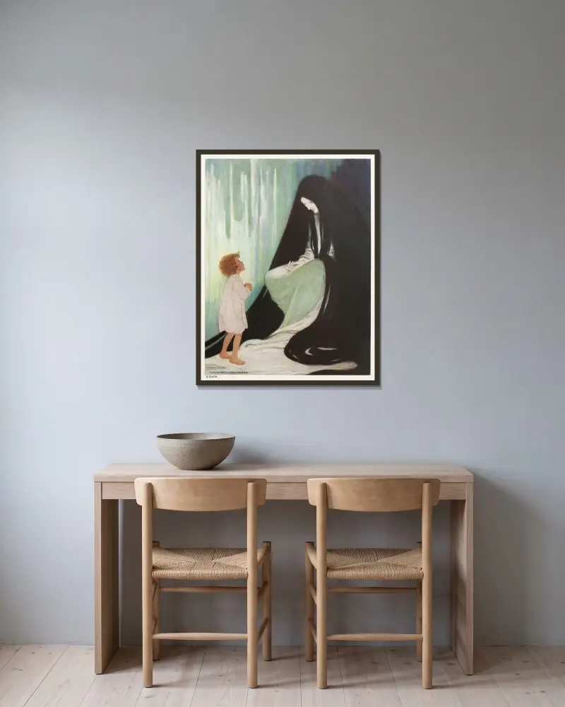 Bist du krank, lieber Nordwind von Jessie Willcox Smith gerahmt an einer Wand