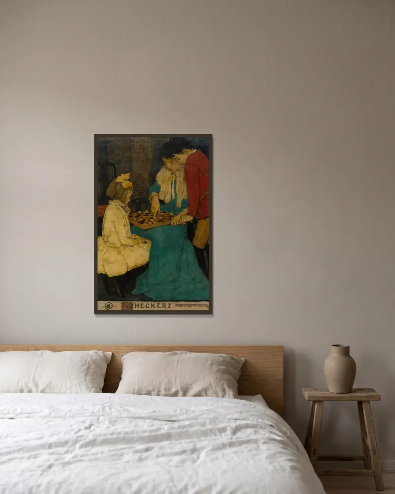 Checkers av Jessie Willcox Smith inramad på en vägg