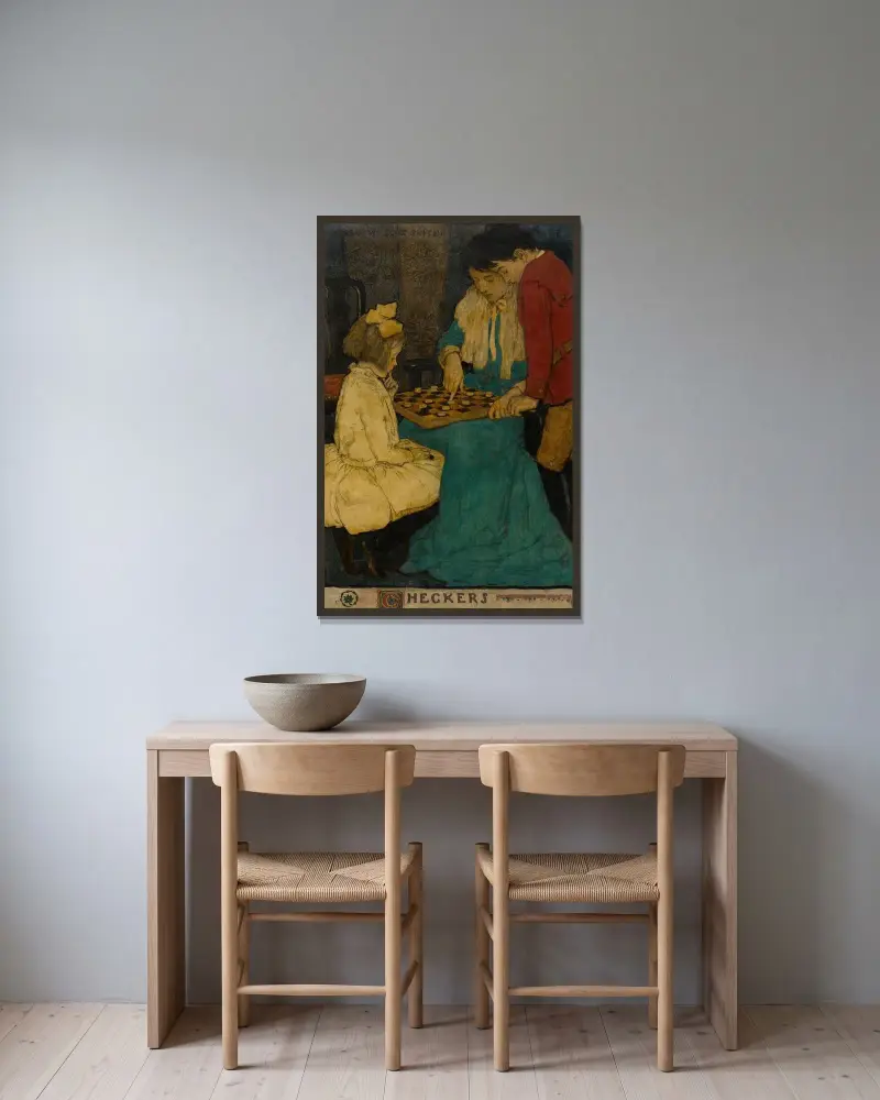 Checkers av Jessie Willcox Smith inramad på en vägg