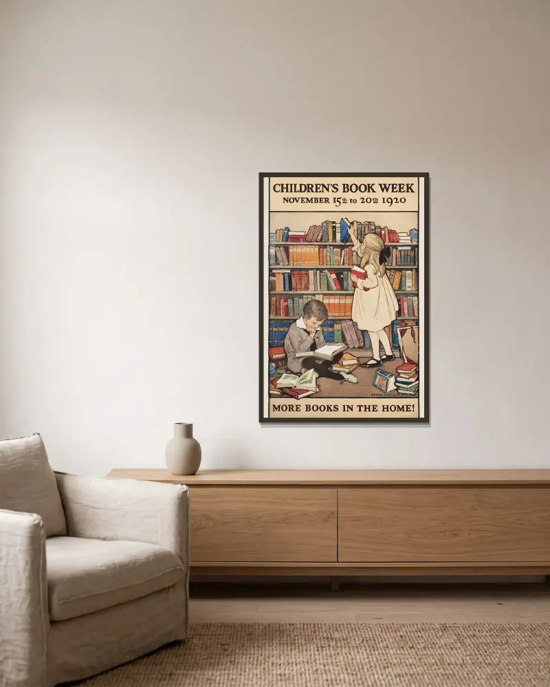 Children’s book week, November 15th to 20th 1920 av Jessie Willcox Smith inramad på en vägg