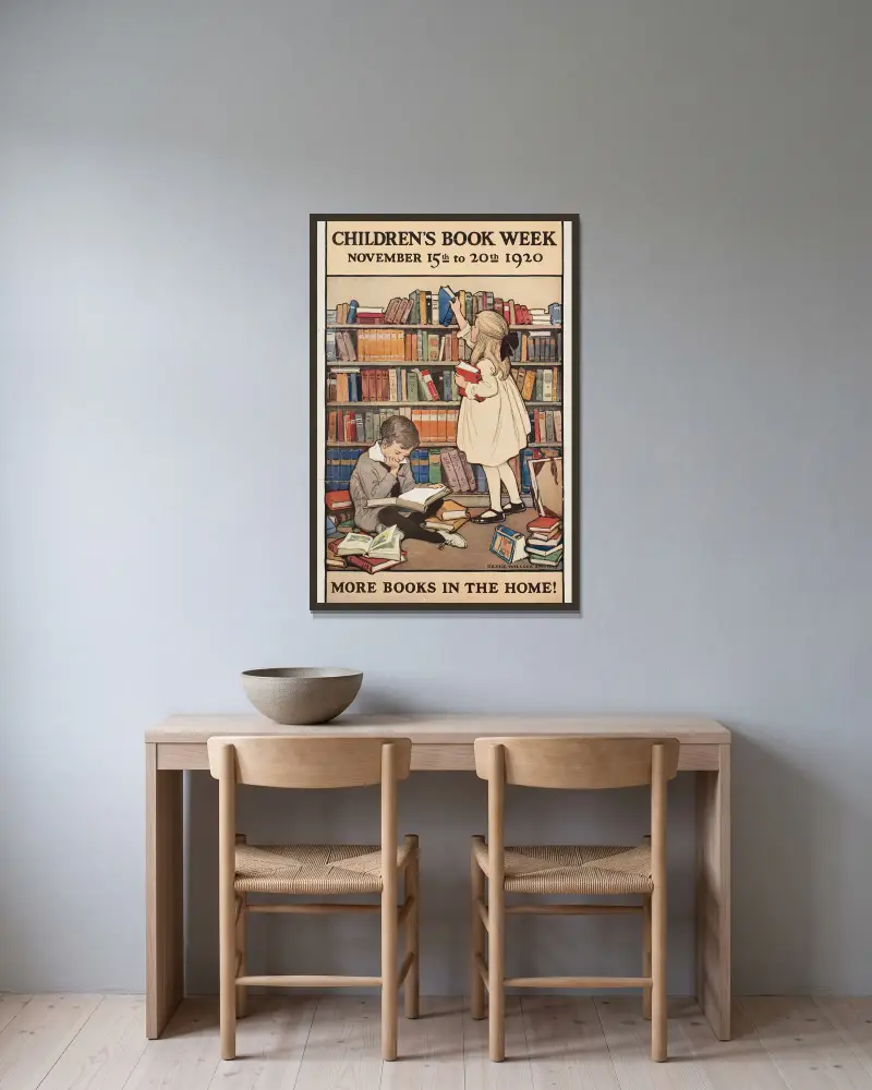 Children’s book week, November 15th to 20th 1920 av Jessie Willcox Smith inramad på en vägg