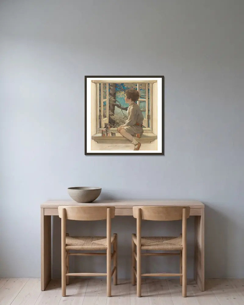 Dream Blocks von Jessie Willcox Smith gerahmt an einer Wand