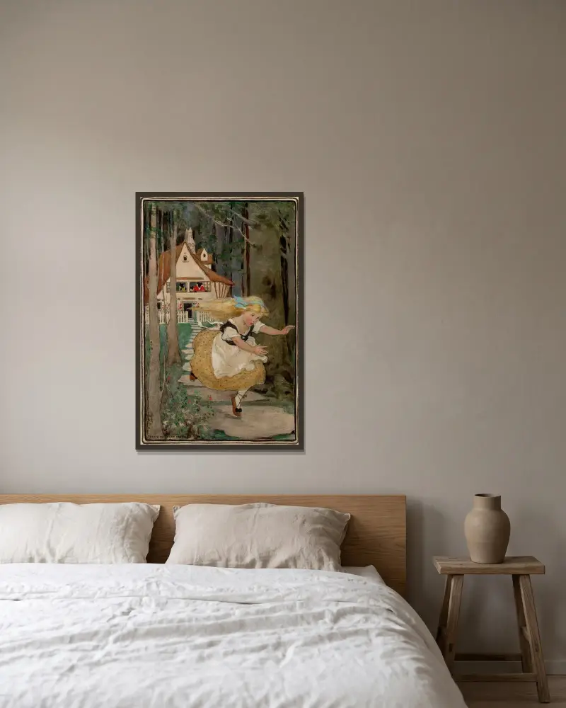 Guldlock och de tre björnarna av Jessie Willcox Smith inramad på en vägg