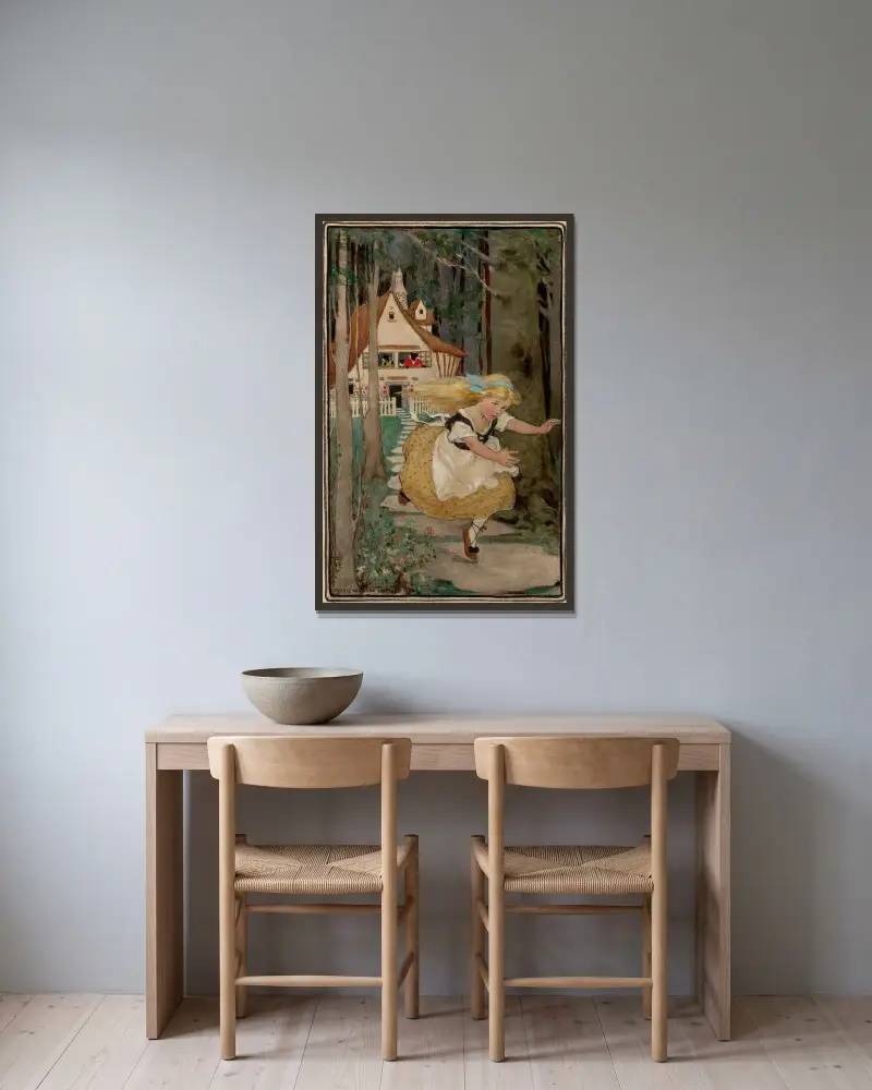 Guldlock och de tre björnarna av Jessie Willcox Smith inramad på en vägg