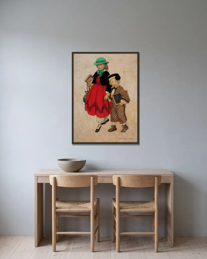 Omslag till Good Housekeeping Magazine av Jessie Willcox Smith inramad på en vägg