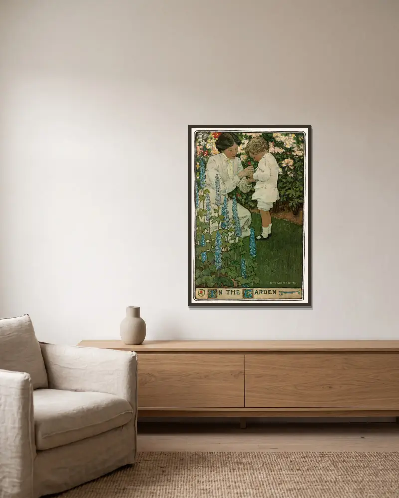 V zahradě, Jessie Willcox Smith v rámu na stěně