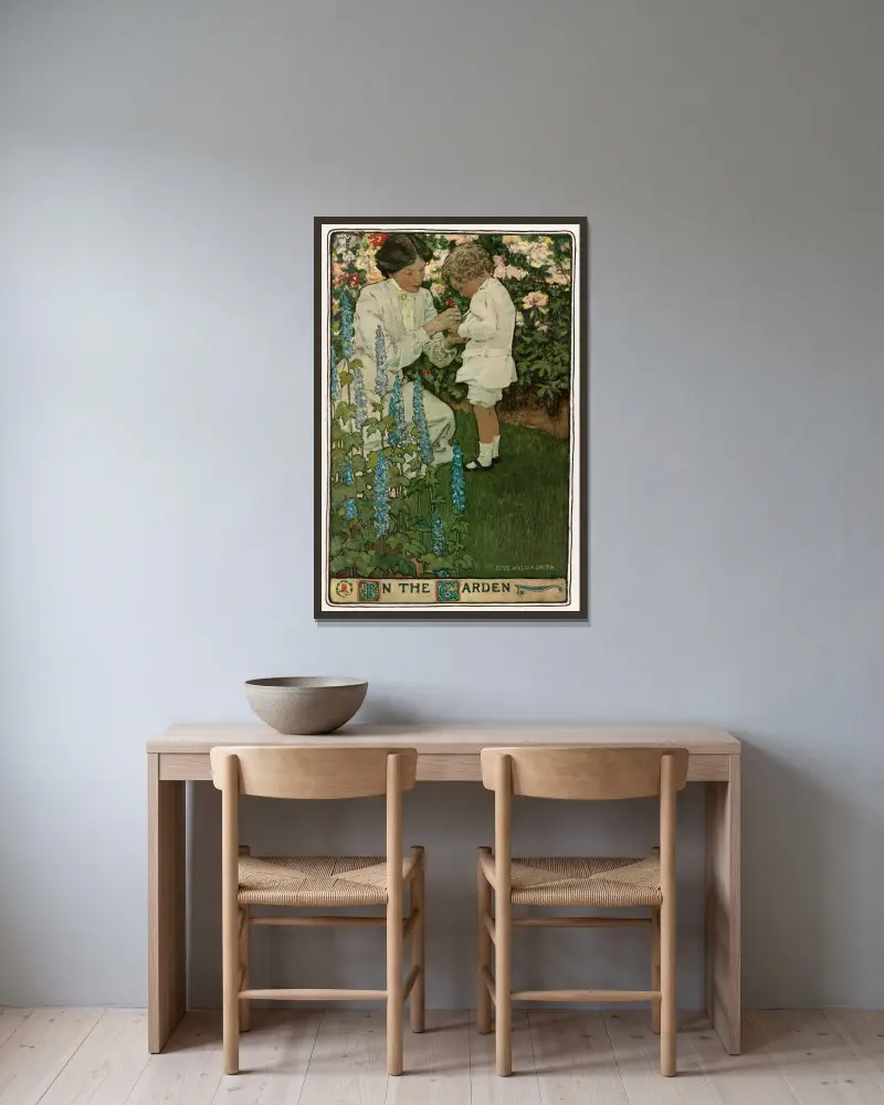 V zahradě, Jessie Willcox Smith v rámu na stěně