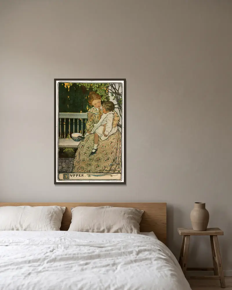 Das Mahl von Jessie Willcox Smith gerahmt an einer Wand