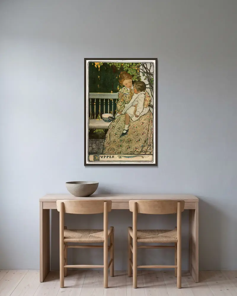 Das Mahl von Jessie Willcox Smith gerahmt an einer Wand