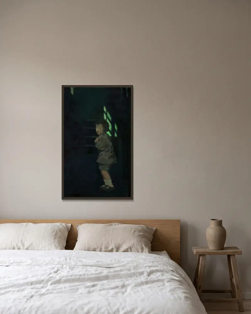 The Dark av Jessie Willcox Smith inramad på en vägg