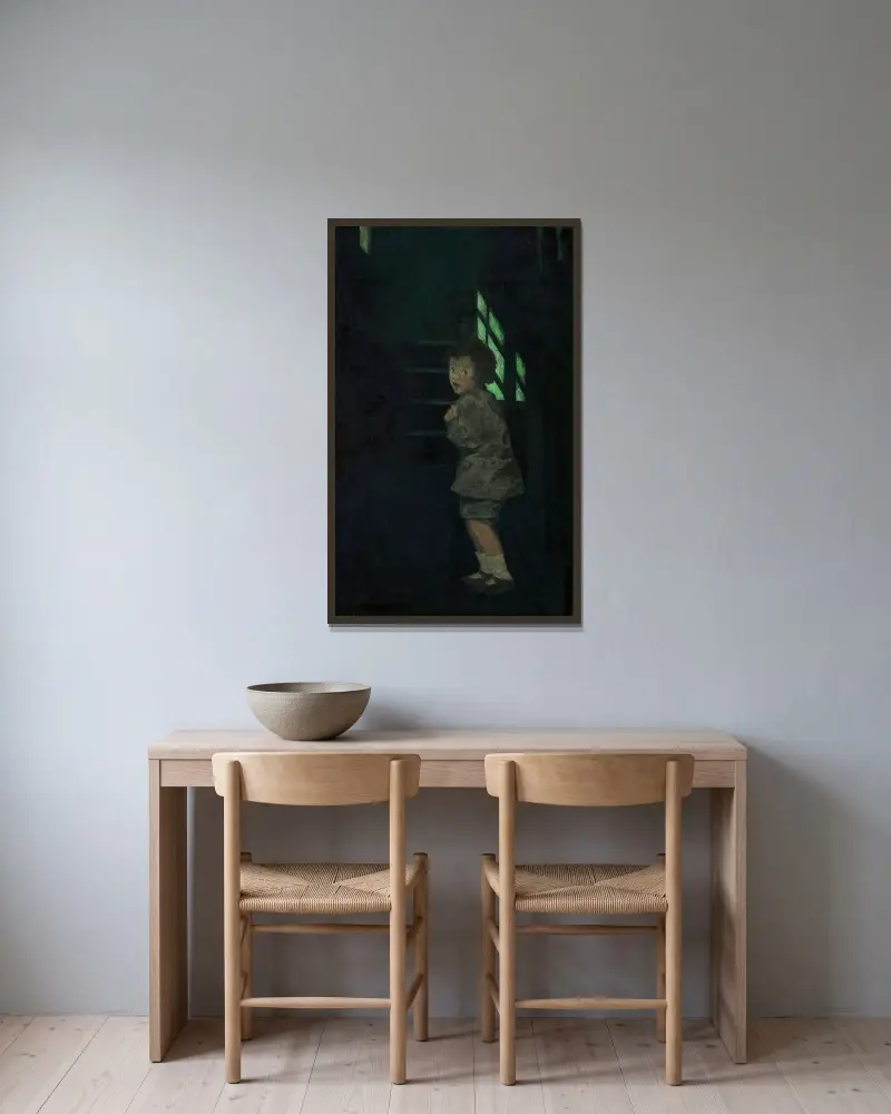 The Dark av Jessie Willcox Smith inramad på en vägg