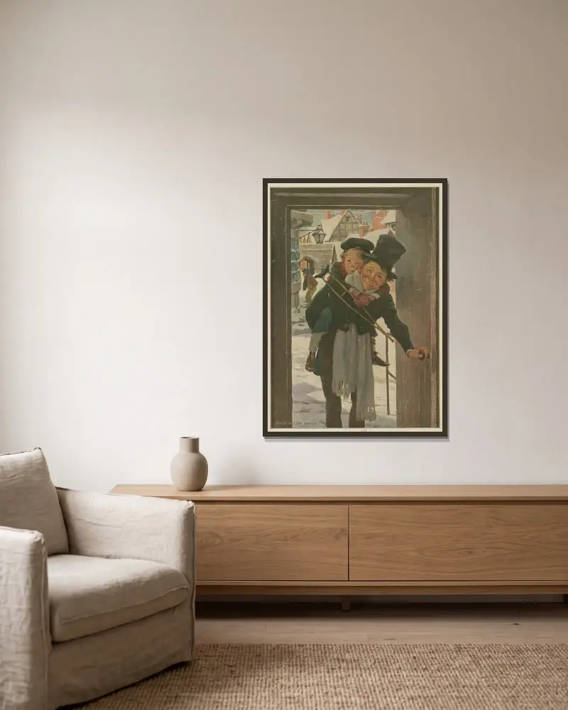 Malý Tim a Bob Cratchit na Boží hod vánoční, Jessie Willcox Smith v rámu na stěně