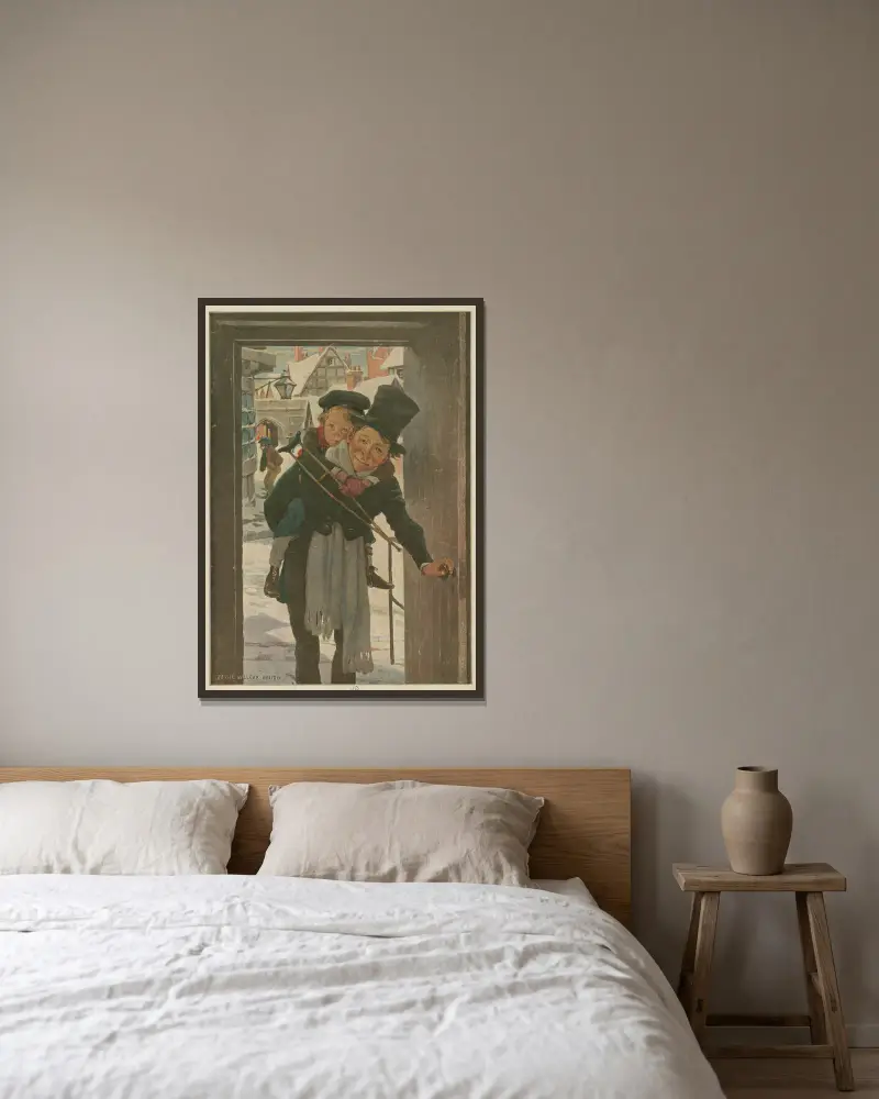 Malý Tim a Bob Cratchit na Boží hod vánoční, Jessie Willcox Smith v rámu na stěně