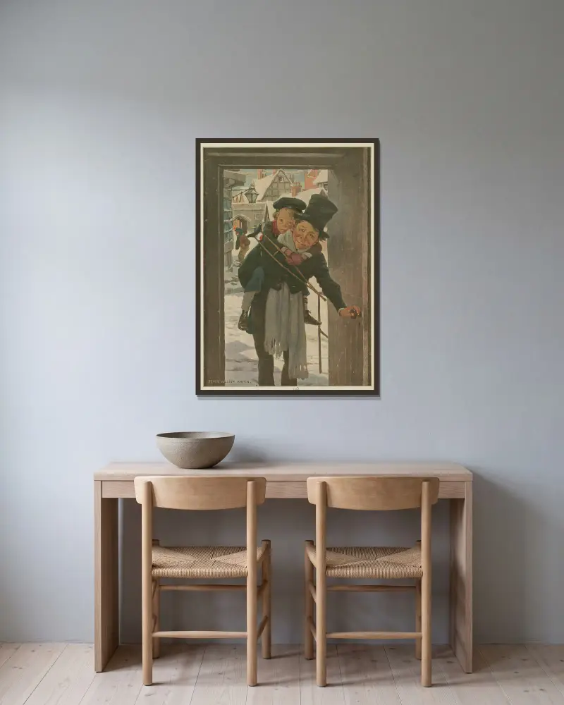 Malý Tim a Bob Cratchit na Boží hod vánoční, Jessie Willcox Smith v rámu na stěně