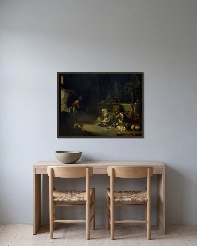 Kuchyňský interiér – Nr. 1, Willem Kalf v rámu na stěně