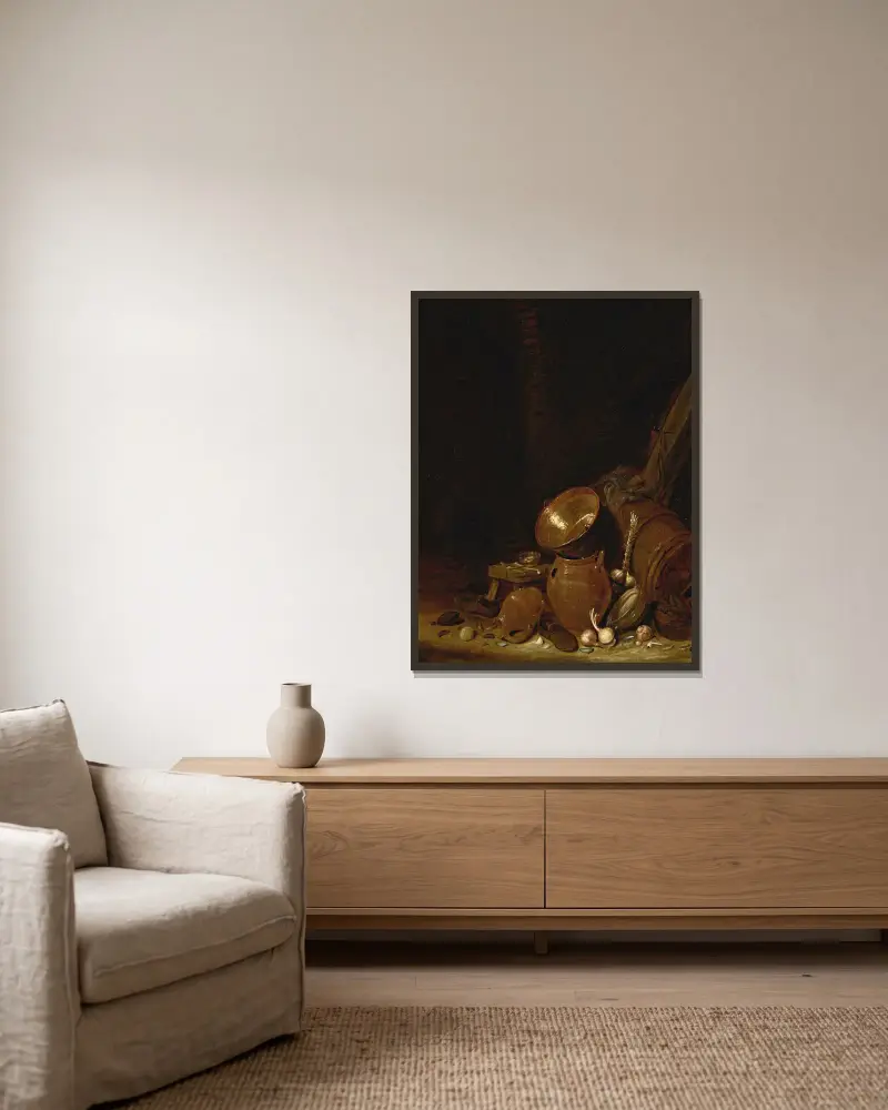 Kuchyňský interiér, 1638, Willem Kalf v rámu na stěně