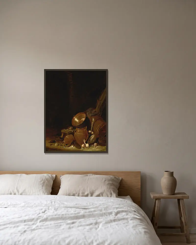 Kuchyňský interiér, 1638, Willem Kalf v rámu na stěně