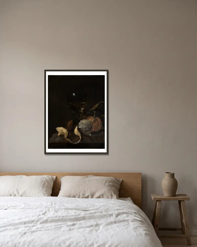 Stillleben mit Römer, Zitrone und Orangen av Willem Kalf inramad på en vägg