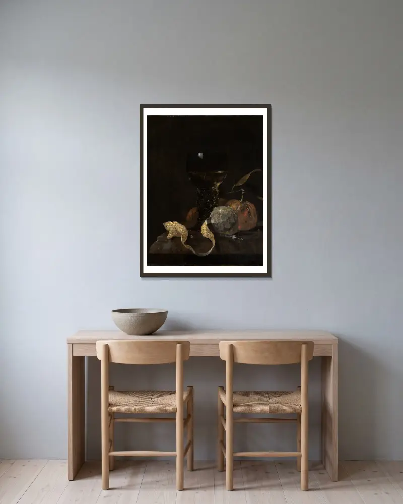 Stillleben mit Römer, Zitrone und Orangen av Willem Kalf inramad på en vägg