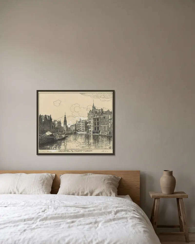 Amstel an der Munttoren von Willem Wenckebach gerahmt an einer Wand