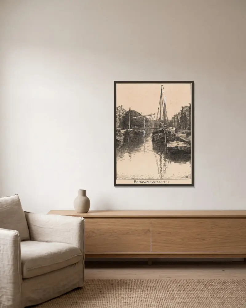 Brouwersgracht te Amsterdam av Willem Wenckebach inramad på en vägg
