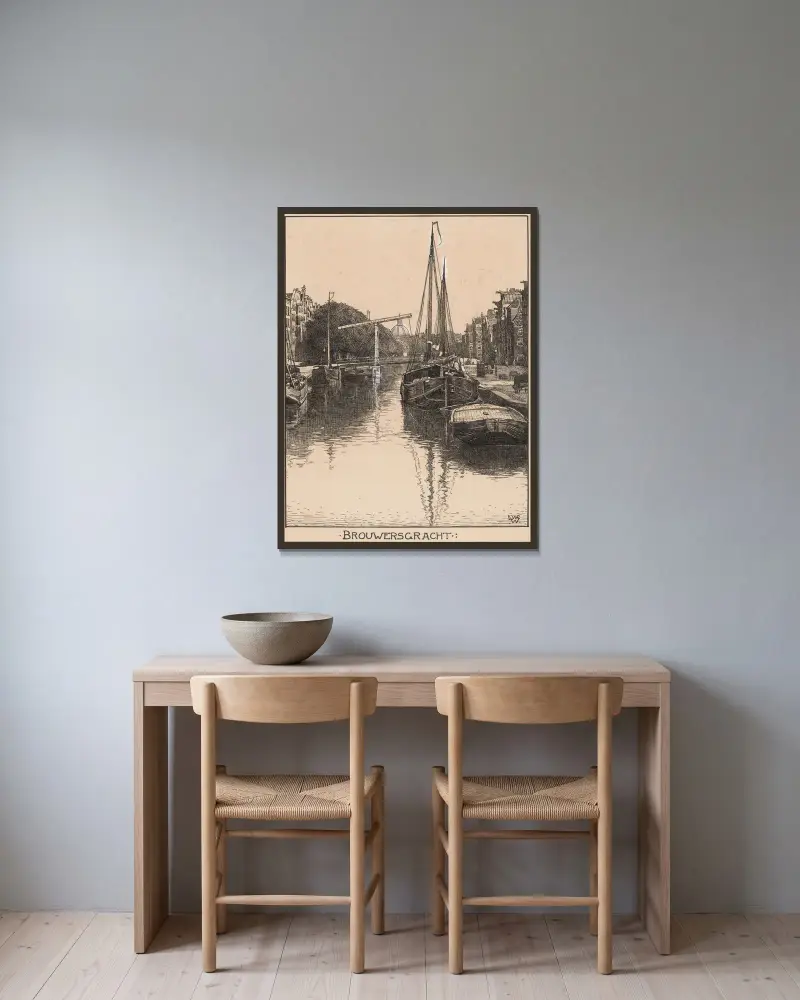 Brouwersgracht te Amsterdam av Willem Wenckebach inramad på en vägg
