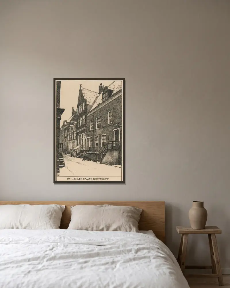 De 2de Leliedwarsstraat i Amsterdam av Willem Wenckebach inramad på en vägg