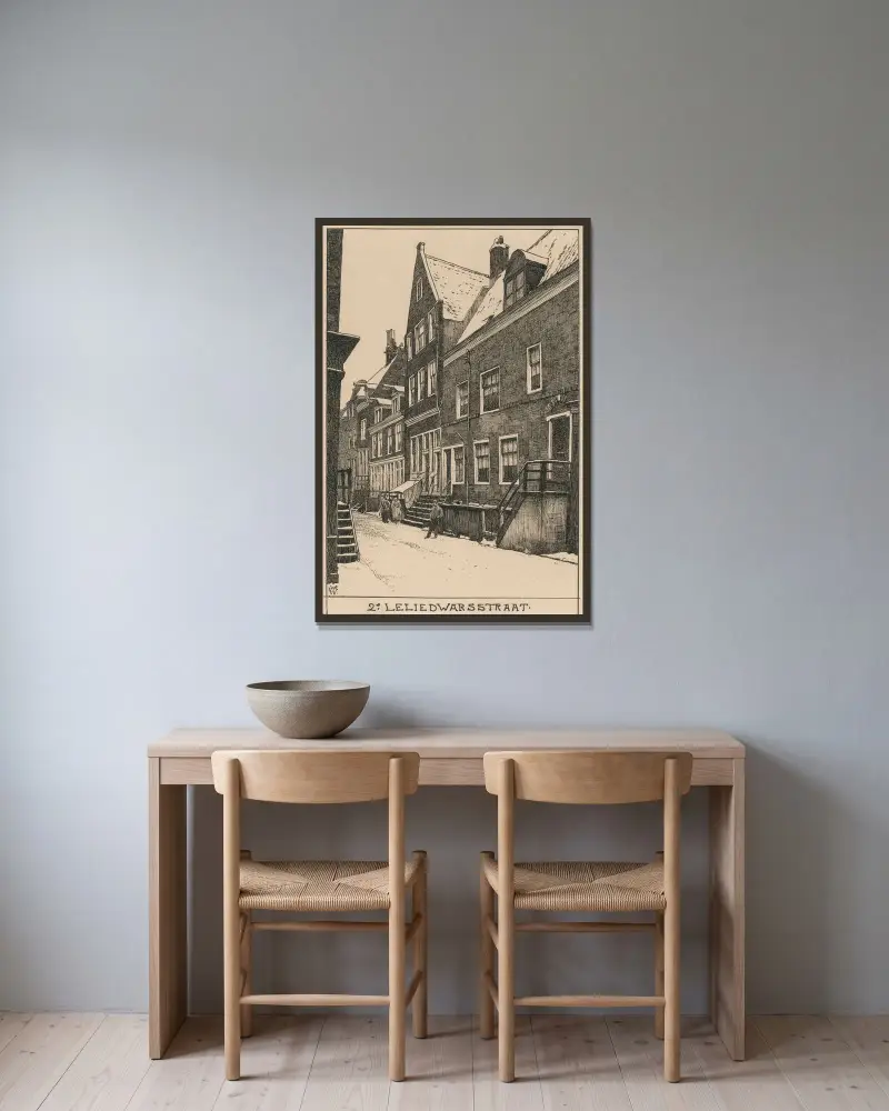De 2de Leliedwarsstraat i Amsterdam av Willem Wenckebach inramad på en vägg