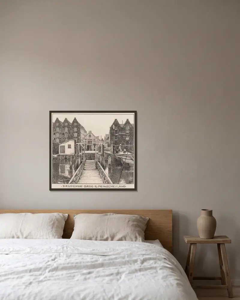 Die Kippenbrug in Amsterdam von Willem Wenckebach gerahmt an einer Wand