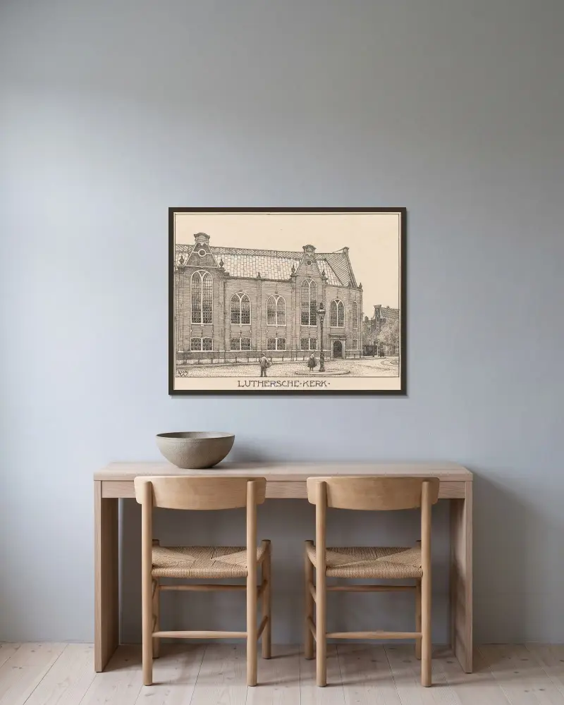 Die Lutherische Kirche in Amsterdam von Willem Wenckebach gerahmt an einer Wand