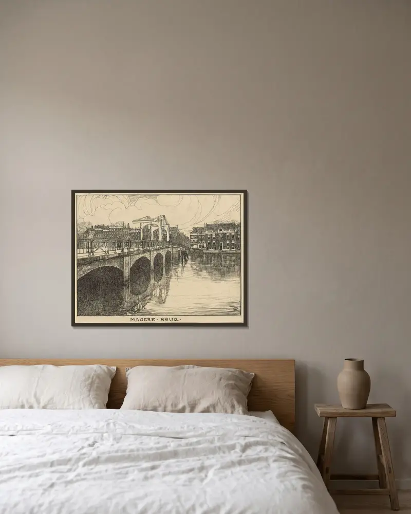 Die magere Brücke in Amsterdam von Willem Wenckebach gerahmt an einer Wand