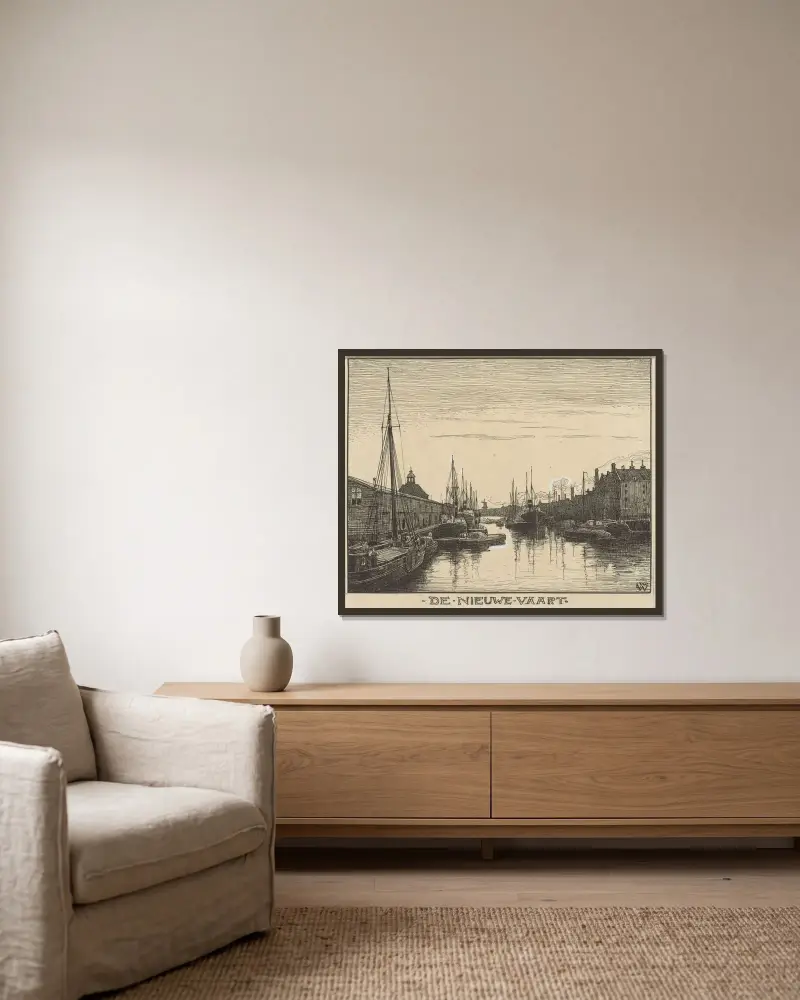 De Nieuwe Vaart in Amsterdam von Willem Wenckebach gerahmt an einer Wand