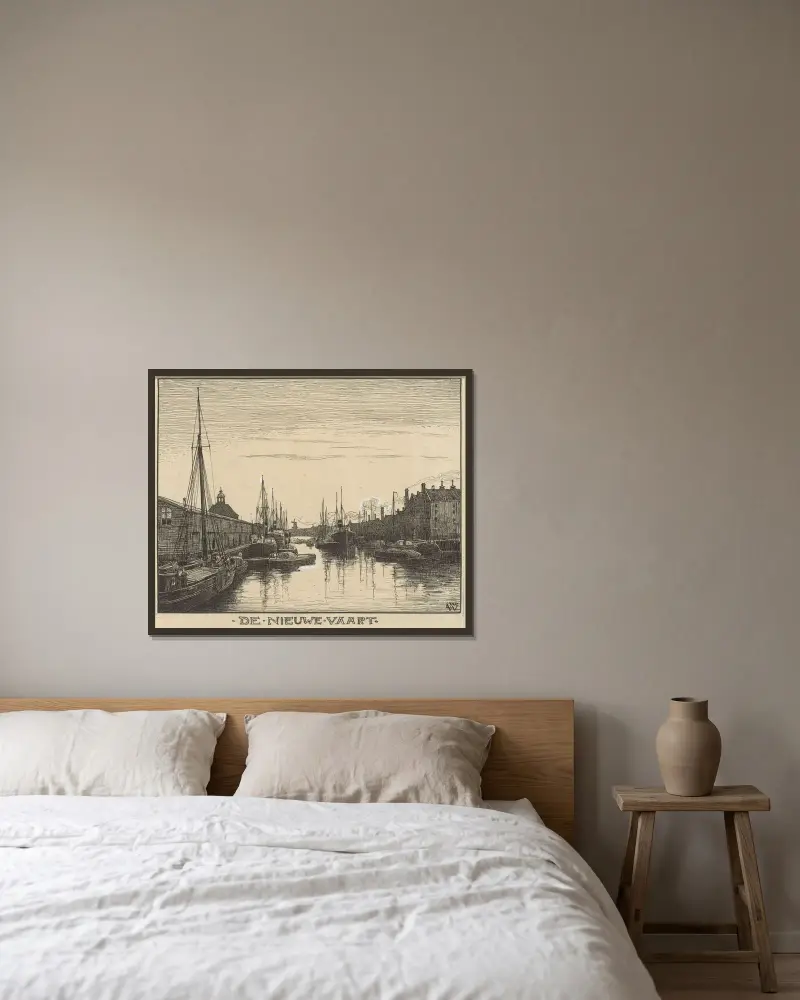 De Nieuwe Vaart in Amsterdam von Willem Wenckebach gerahmt an einer Wand