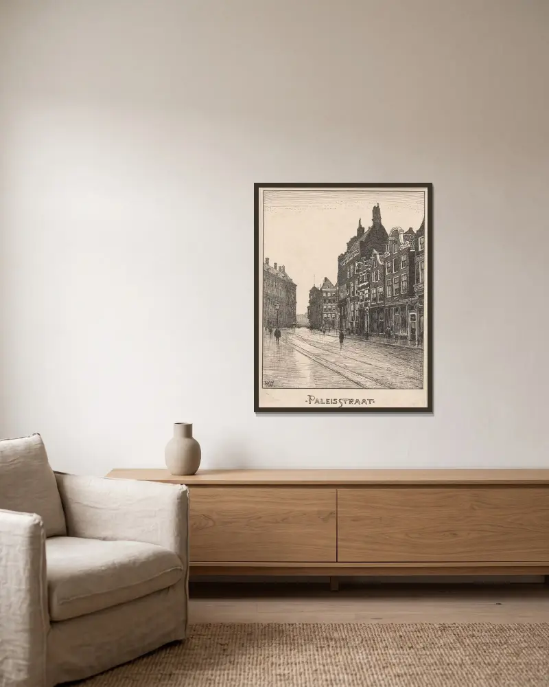 Paleisstraat i Amsterdam av Willem Wenckebach inramad på en vägg